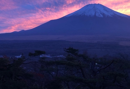 夕焼けに染まる富士